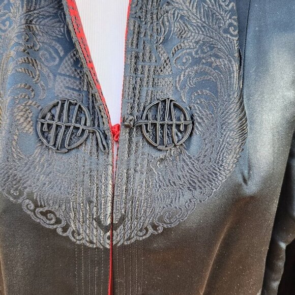 Rare VTG Reversible RED/BLACK Asian Oriental SILK? Kimono JACKET Chest 43' - Picture 12 of 15